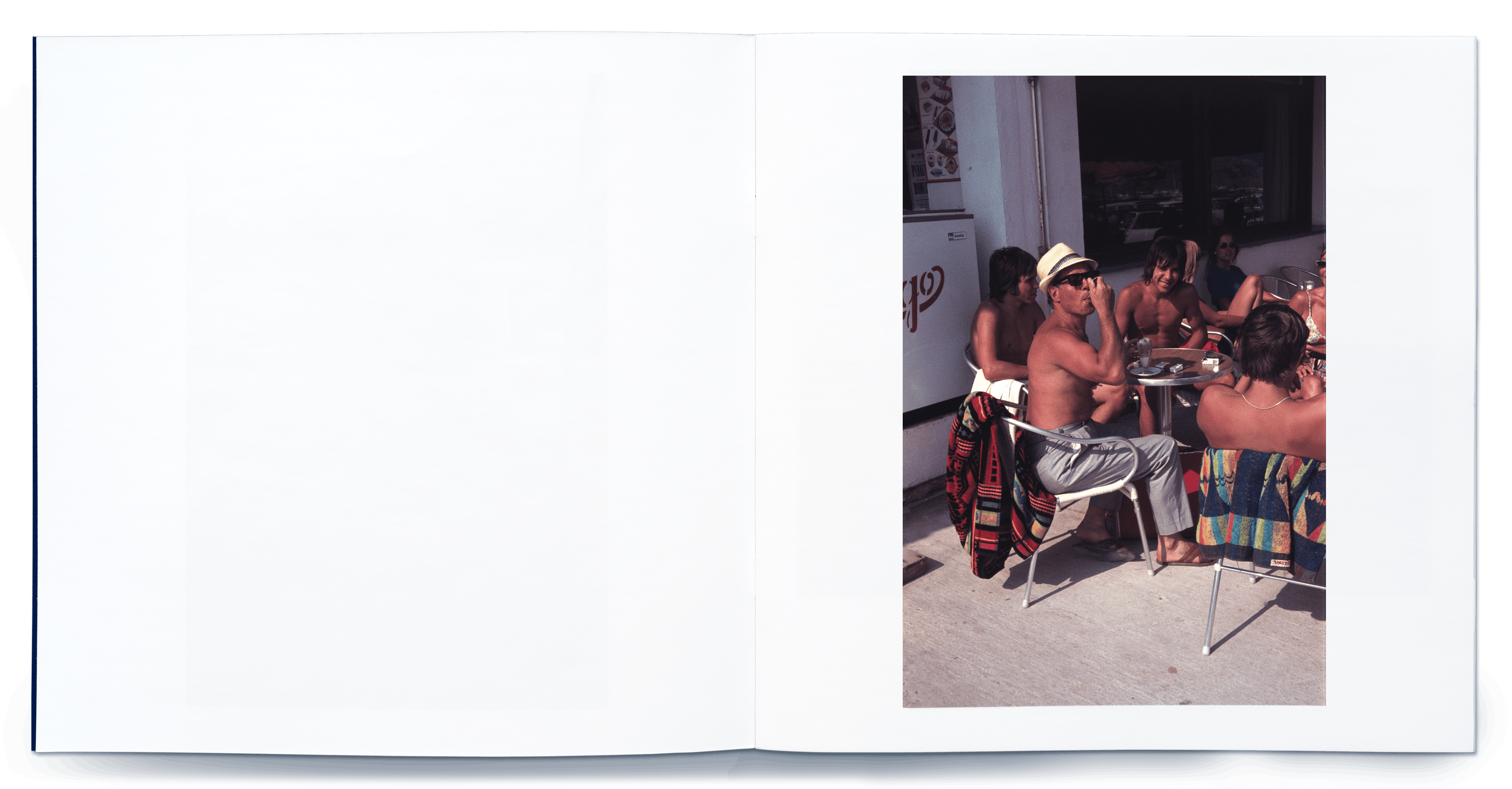 A group of people eating and drinking, outside: a slide from bigkkids'zine